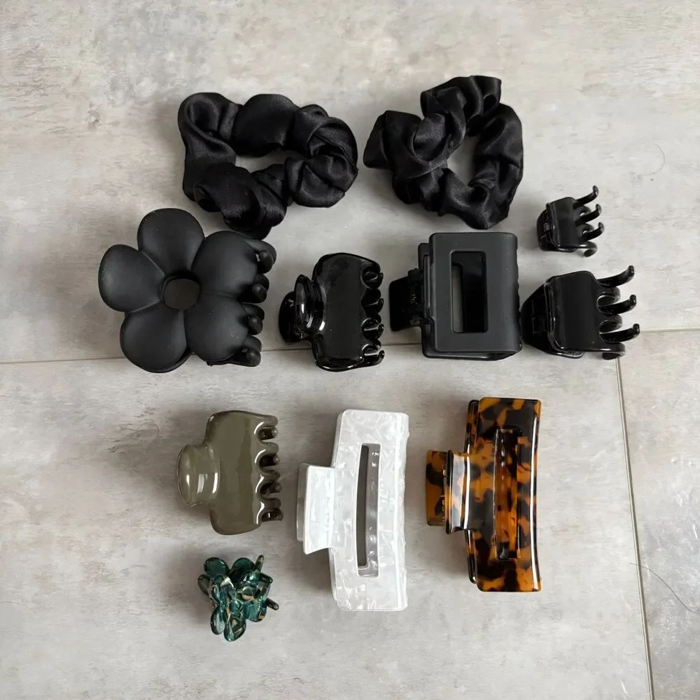 Black Hair Claw Clip & Satin Scrunchies Bundle